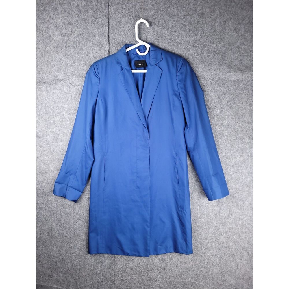 Akris Long Jacket Cardigan Women's 8 100%‎ Silk Button Viscose Lined Blue **